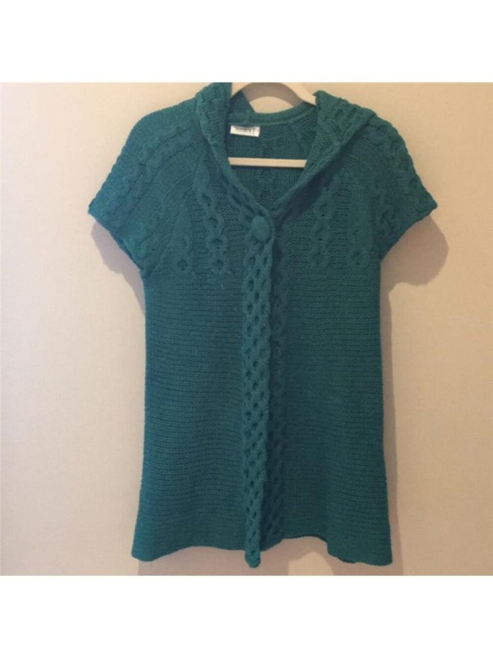 Women's knit one button embroidered turquoise Cardigan